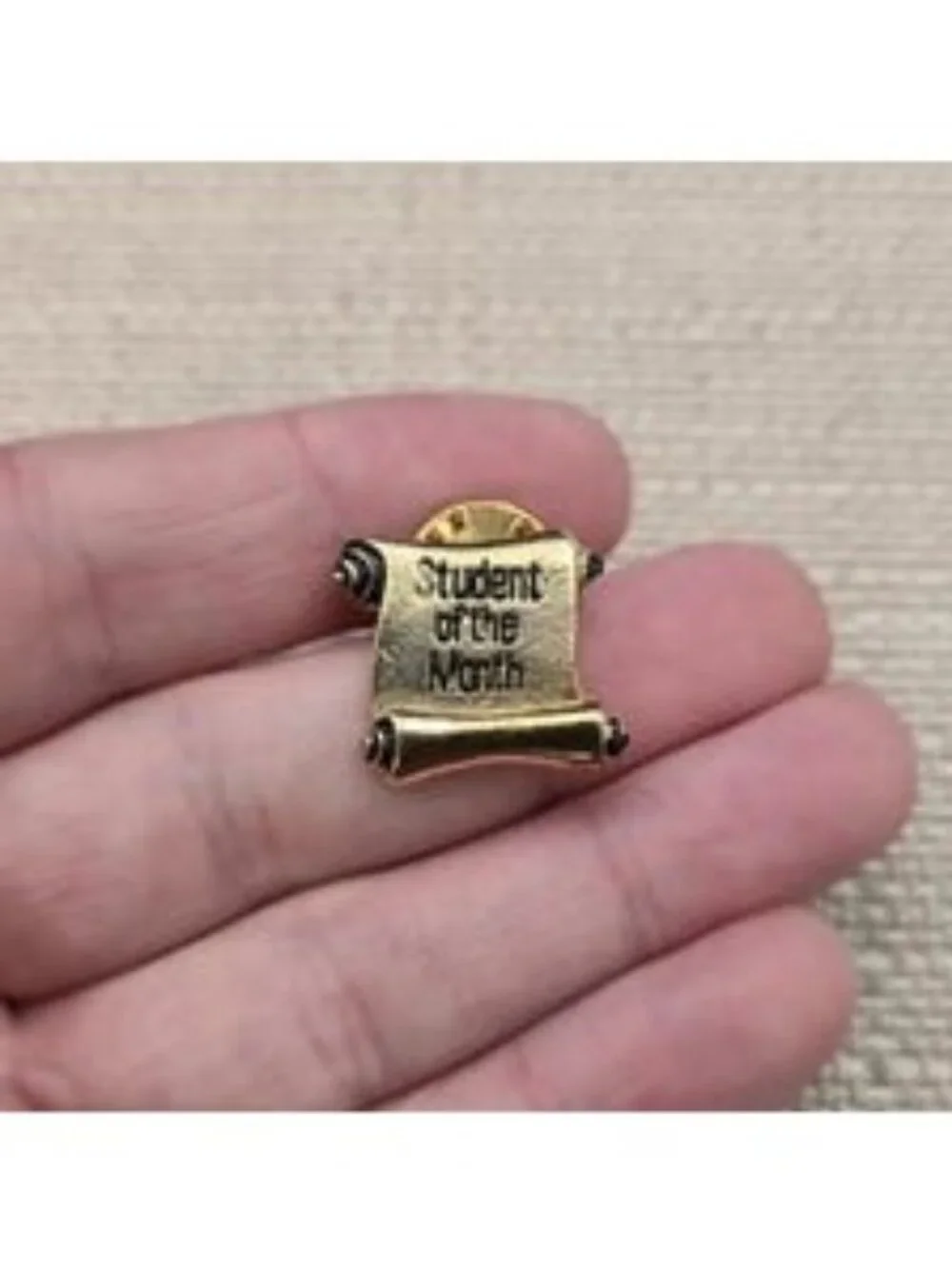 Vintage Student of the Month Scroll Lapel Pin School Award Badge A8391